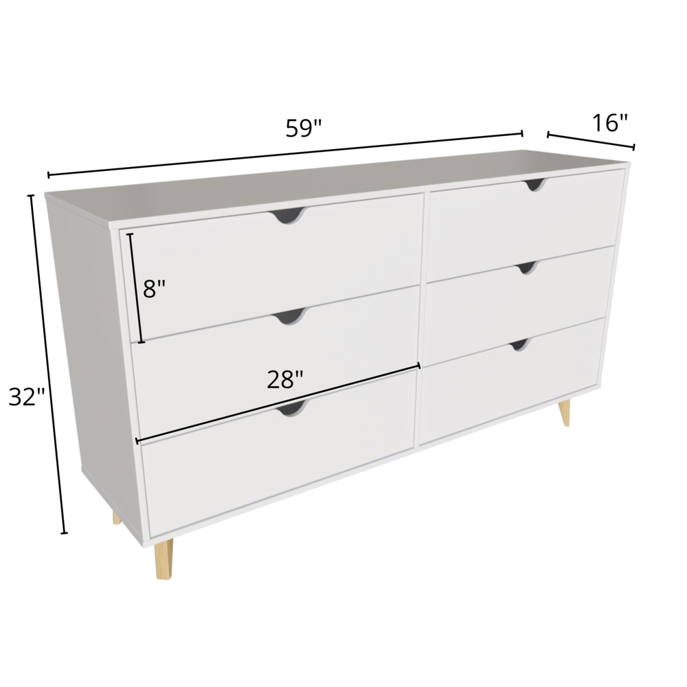 Modern Double Dresser for Bedroom – Wide Chest of Drawers – White. Picture 6