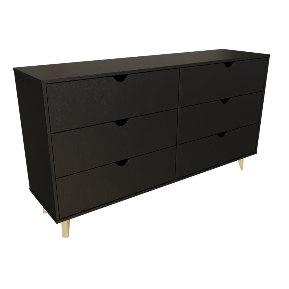 Modern Double Dresser for Bedroom – Wide Chest of Drawers – Black. Picture 2