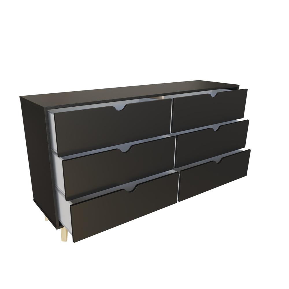 Modern Double Dresser for Bedroom – Wide Chest of Drawers – Black. Picture 1