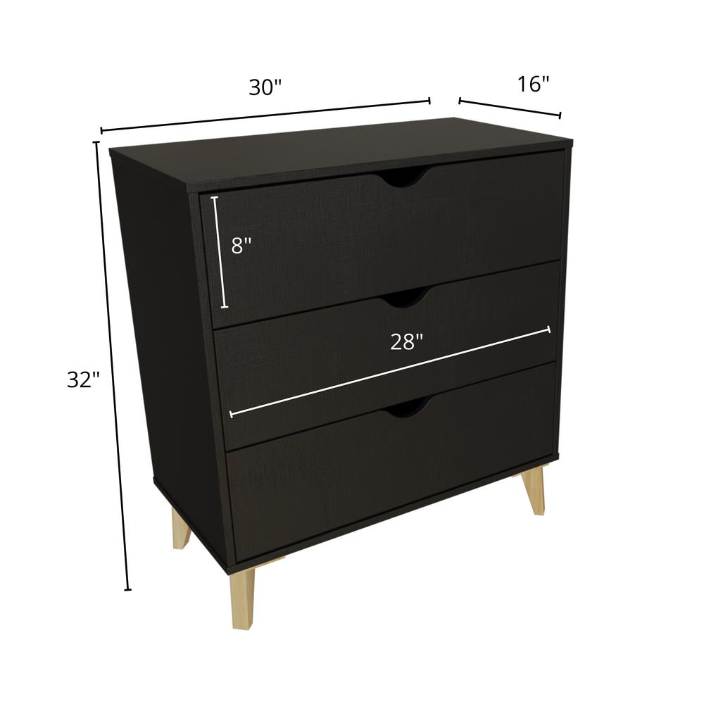 Modern Dresser for Bedroom – 3- Drawer Chest of Drawers – Black. Picture 4