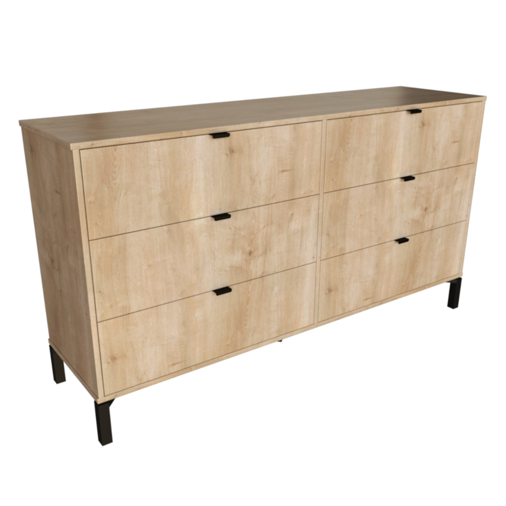 Modern Double Dresser for Bedroom – Wide Chest of Drawers – Oak. Picture 2