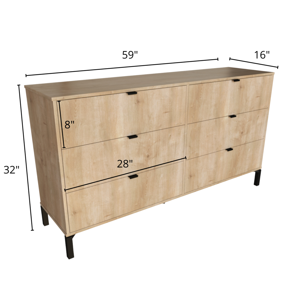 Modern Double Dresser for Bedroom – Wide Chest of Drawers – Oak. Picture 6