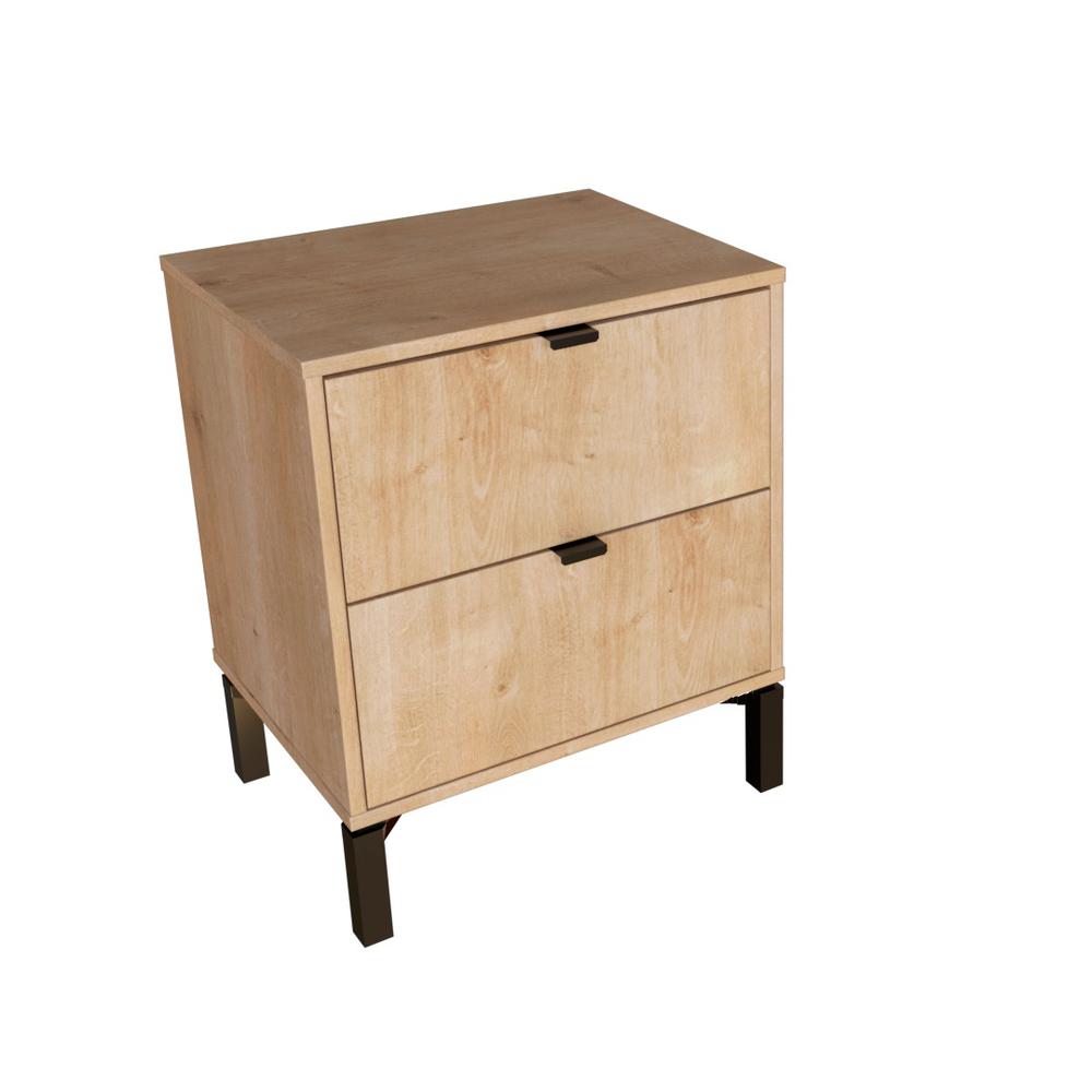 Modern End Table for Bedroom – Bedside Table with 2 Drawers – Oak. Picture 1