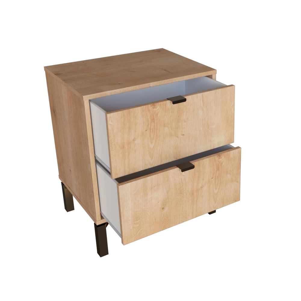 Modern End Table for Bedroom – Bedside Table with 2 Drawers – Oak. Picture 3