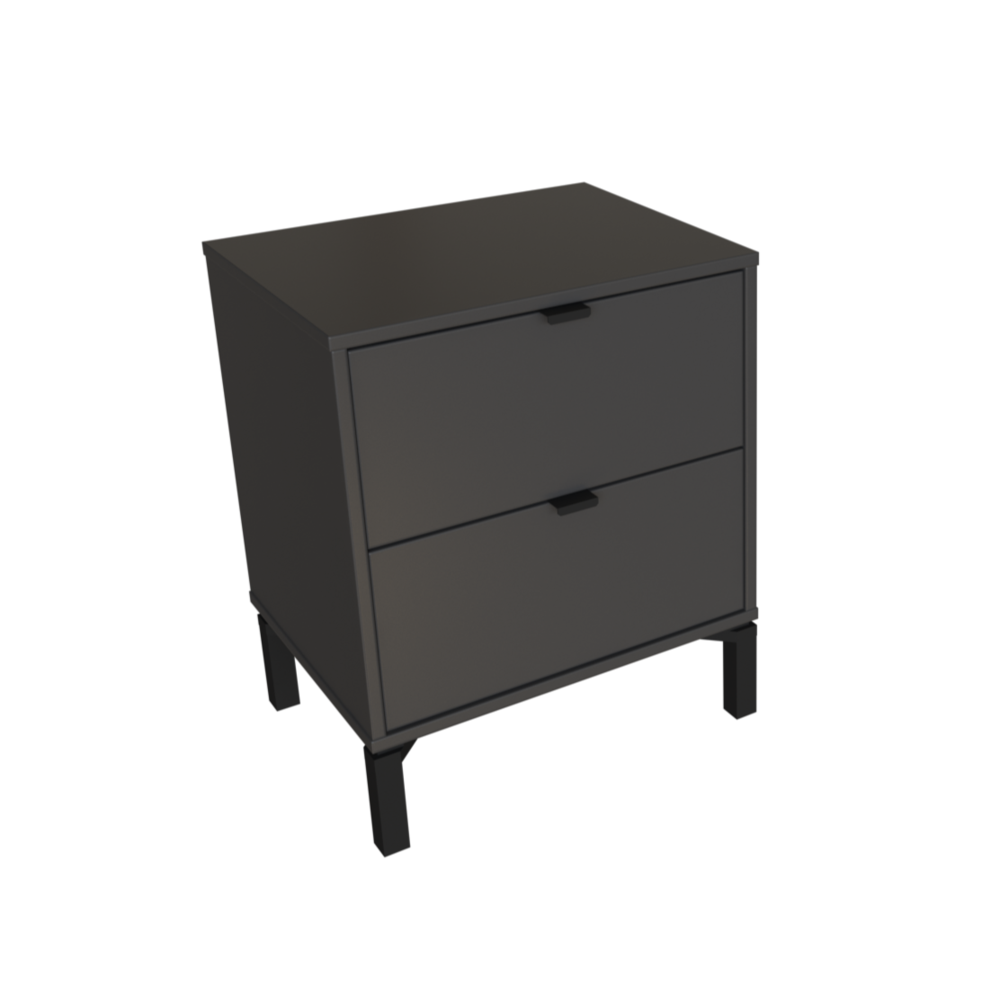 Modern End Table for Bedroom – Bedside Table with 2 Drawers – Dark Gray. Picture 1