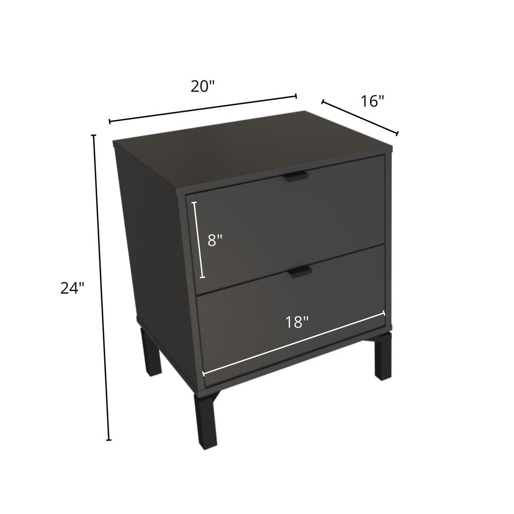 Modern End Table for Bedroom – Bedside Table with 2 Drawers – Dark Gray. Picture 4