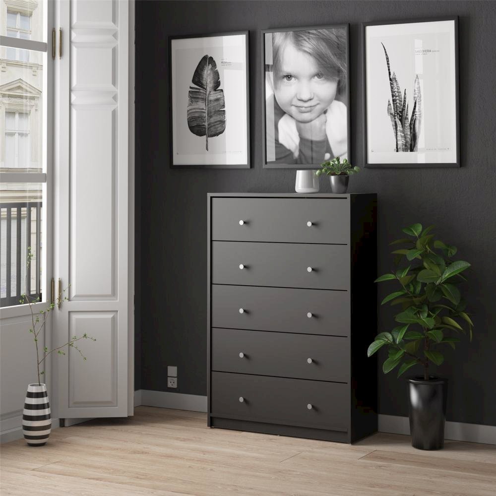 Portland 5 Drawer Chest, Black. Picture 2