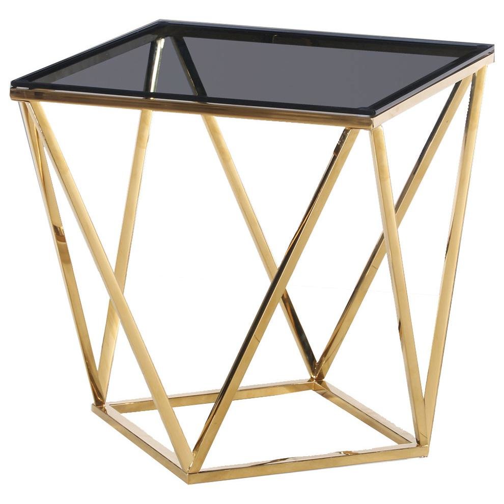 Best Master Angled Square Glass and Stainless Steel End Table in Smoked/Gold. Picture 1