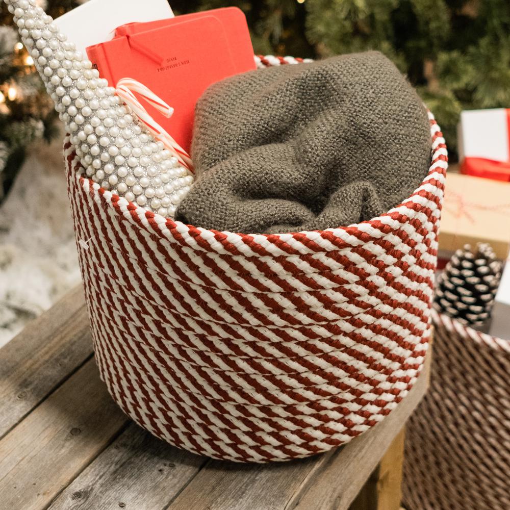 Twisted Christmas Woven Basket - Red/White 16"x16"x14". Picture 3
