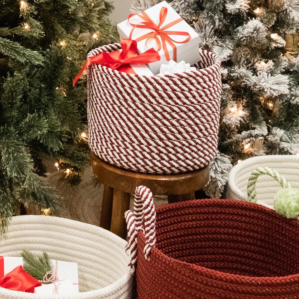 Twisted Christmas Woven Basket - Red/White 16"x16"x14". Picture 5