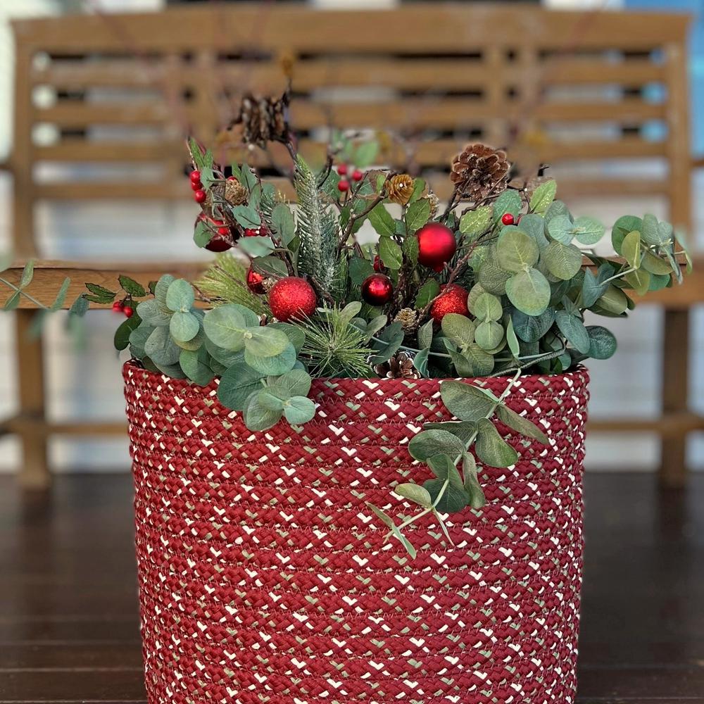 Sleighbells Woven Holiday Basket - Red Multi 16"x16"x14". Picture 3