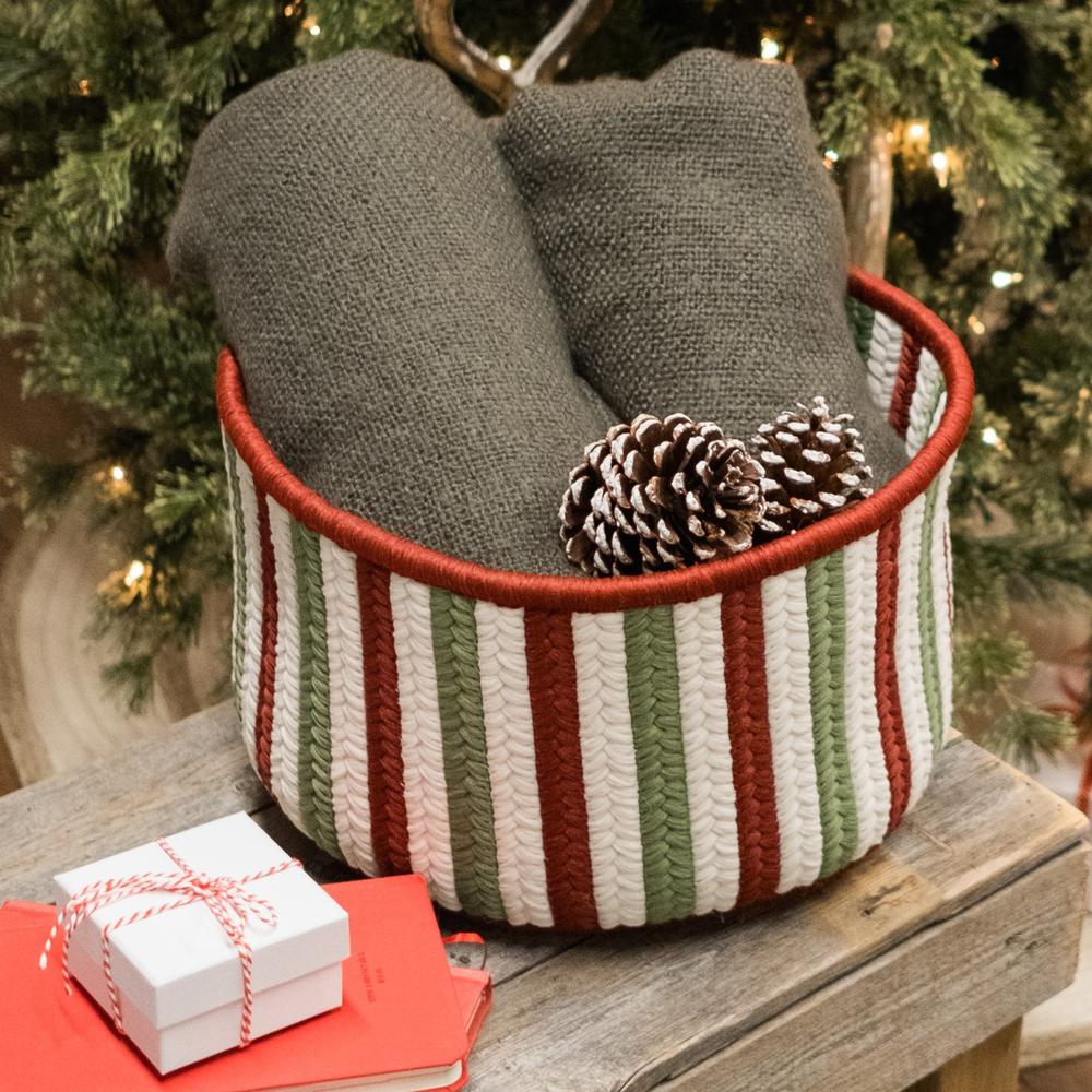 Comet Stripe Christmas Basket - Red Multi 14"x14"x12". Picture 2