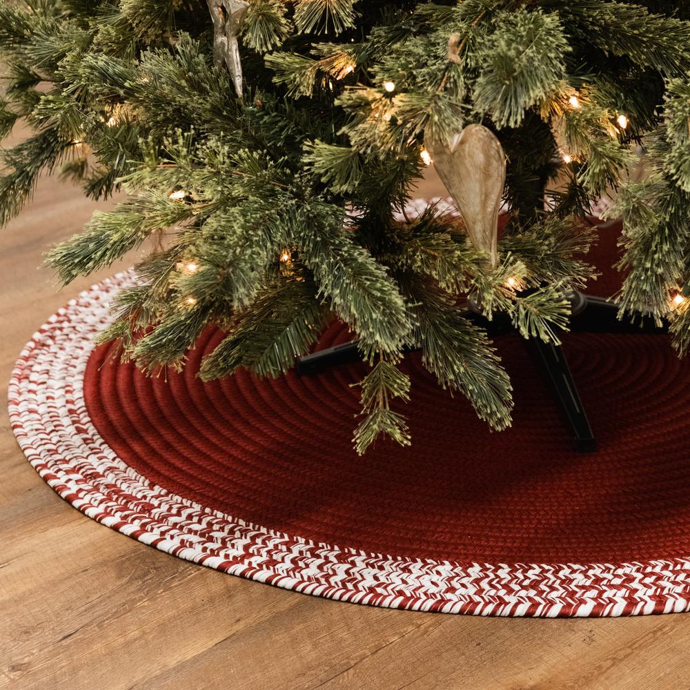 Bordered Under-Tree Christmas Reversible Round Rug - Red 45” x 45”. Picture 4
