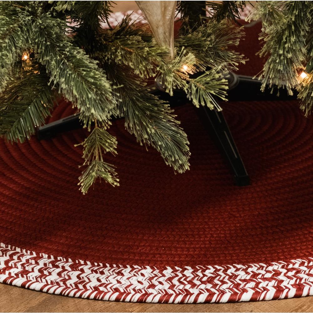 Bordered Under-Tree Christmas Reversible Round Rug - Red 45” x 45”. Picture 3
