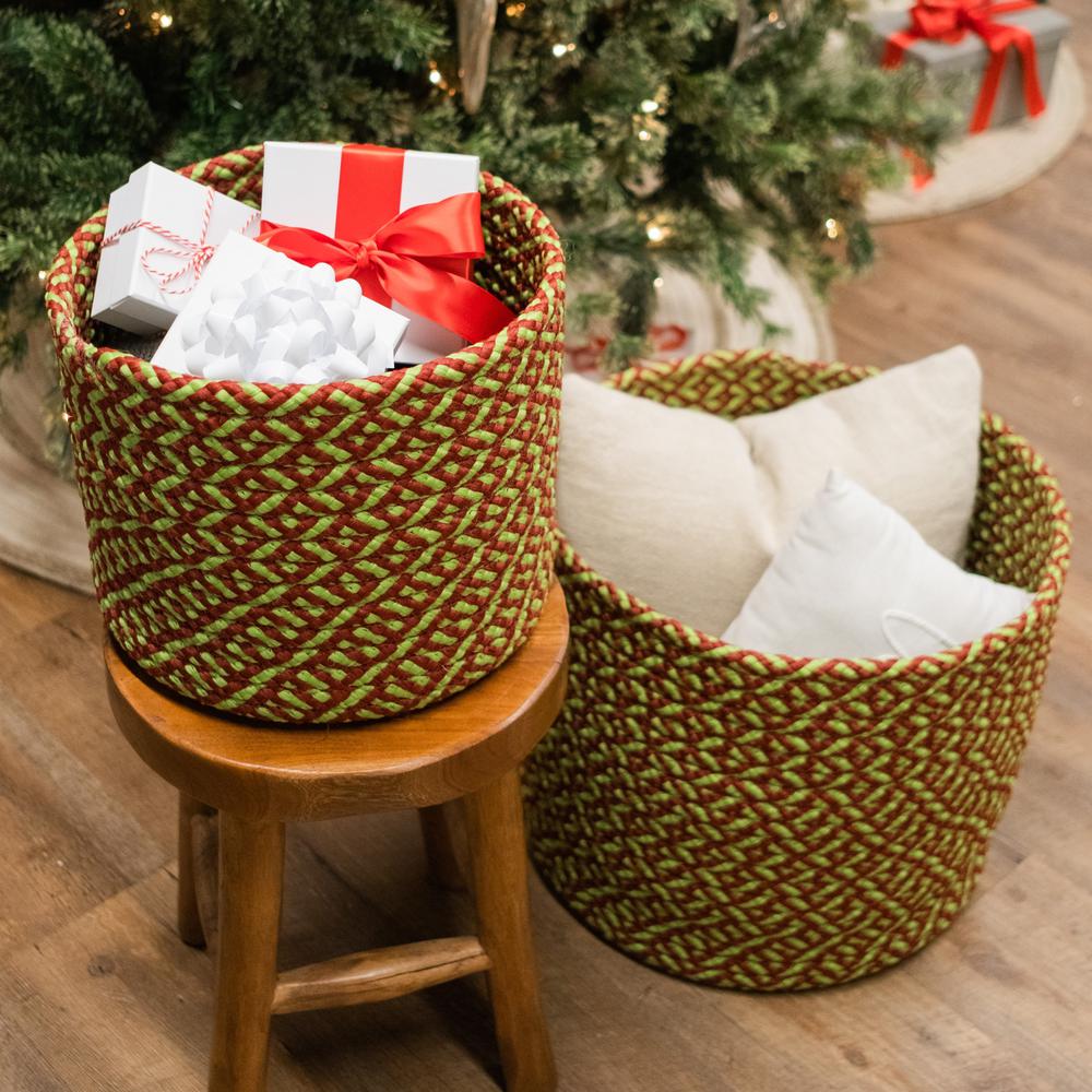 Holiday-Vibes Modern Weave Basket - Vibe Green/Red 16"x16"x14". Picture 2