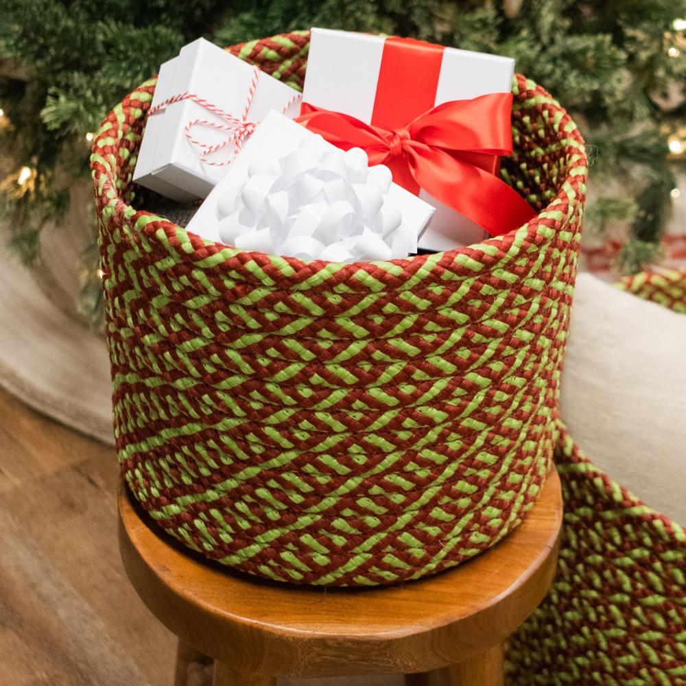 Holiday-Vibes Modern Weave Basket - Vibe Green/Red 16"x16"x14". Picture 3