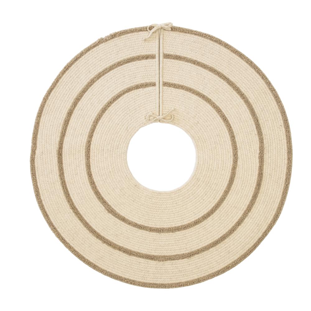 Cozy Natural Wool Stripe Holiday Tree Skirt - Natural 50” x 50”. Picture 1