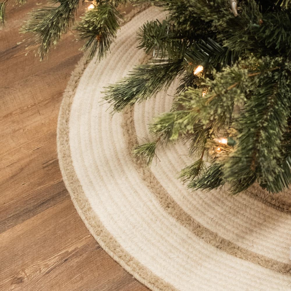 Cozy Natural Wool Stripe Holiday Tree Skirt - Natural 50” x 50”. Picture 2
