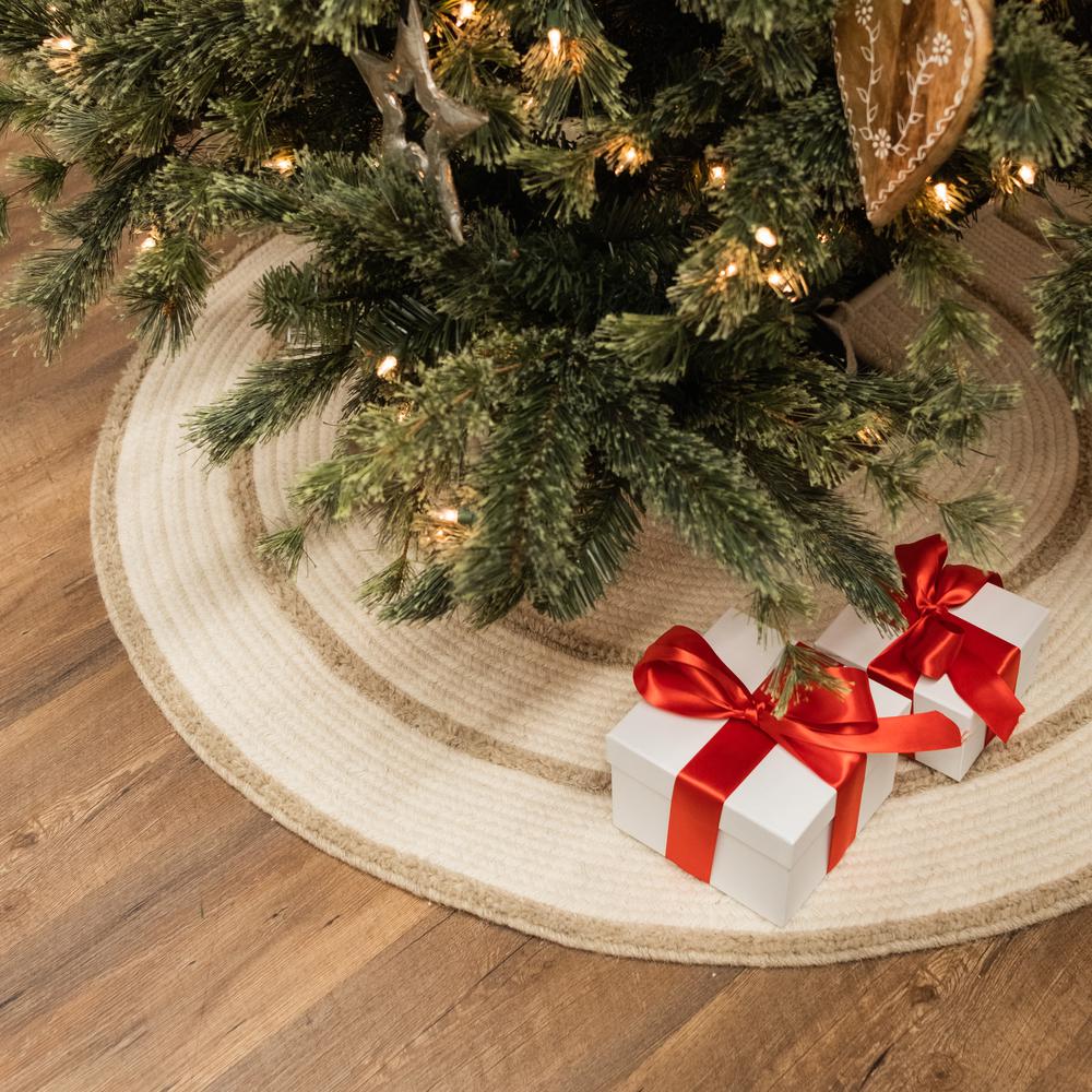 Cozy Natural Wool Stripe Holiday Tree Skirt - Natural 50” x 50”. Picture 4