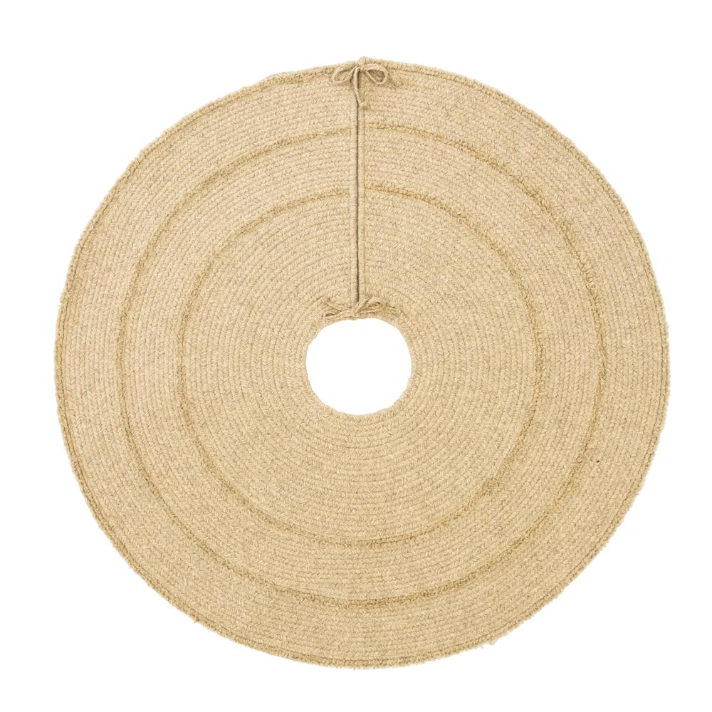 Cozy Natural Wool Stripe Holiday Tree Skirt - Beige 50” x 50”. Picture 1
