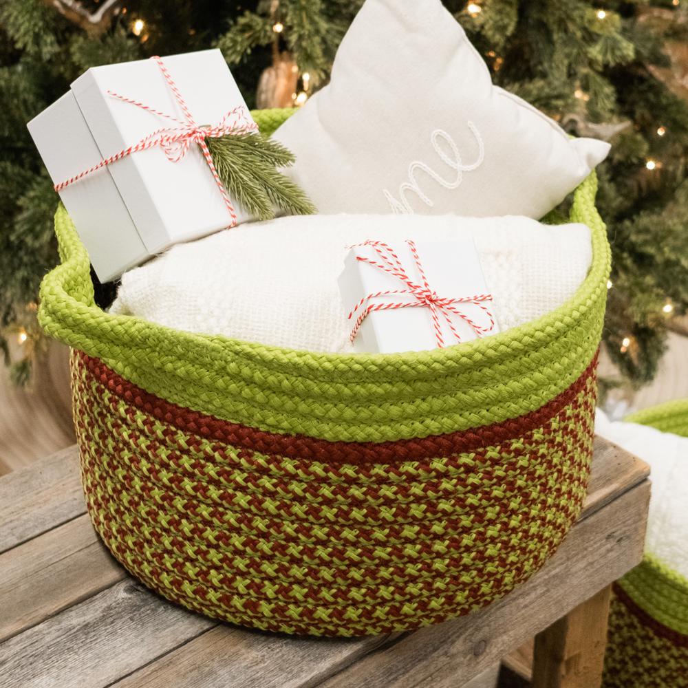 Merry & Bright Houndstooth Basket - Red/Green 16"x16"x10". Picture 2
