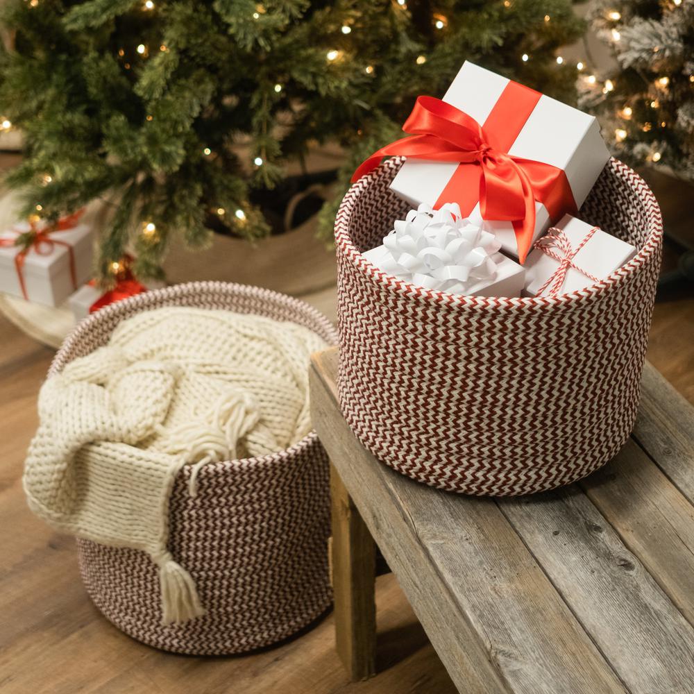 Vixen Zig-Zag Woven Holiday Basket - Candycane Red 16"x16"x14". Picture 5