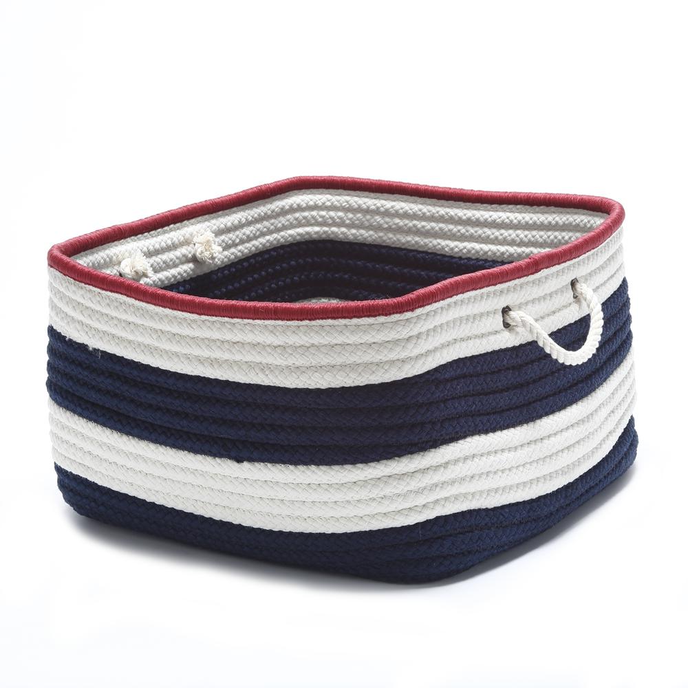 Nautical Stripe Navy/Red RECT 14x14x10. Picture 1