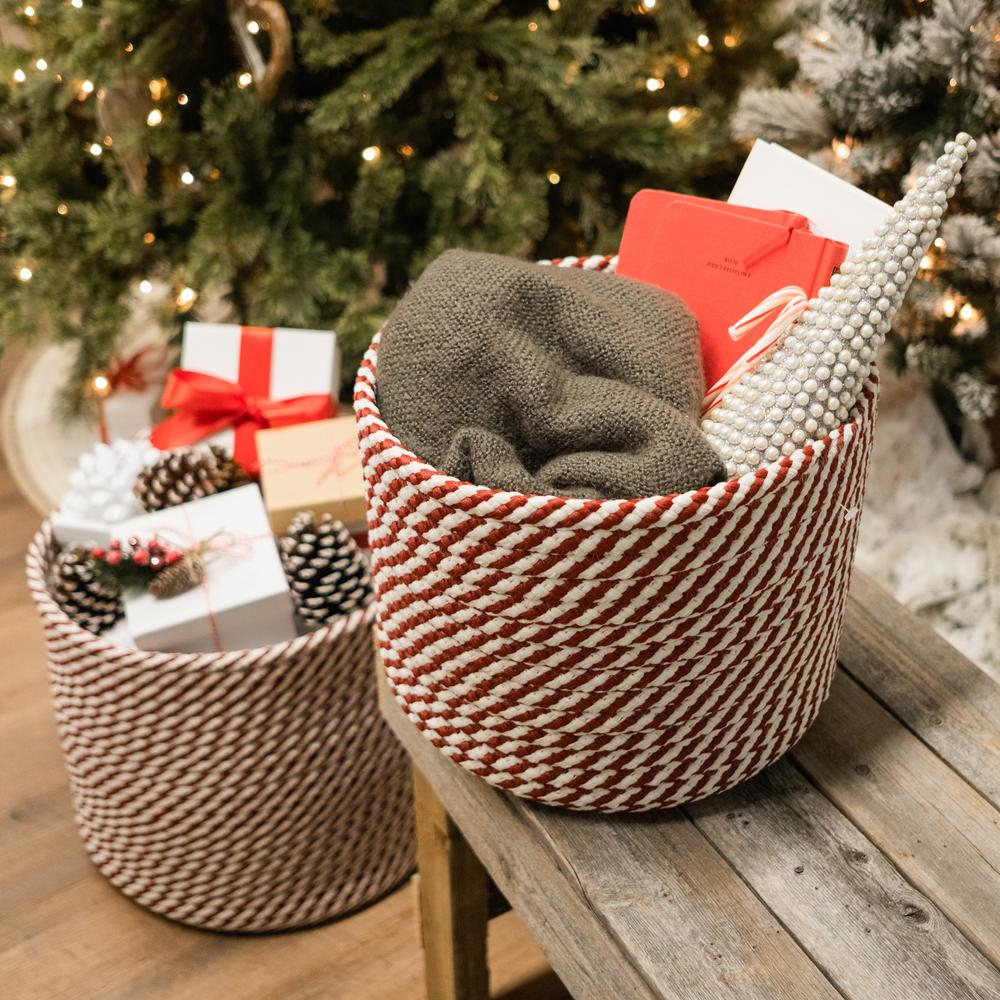 Twisted Christmas Woven Basket - Red/White 12"x12"x10". Picture 7