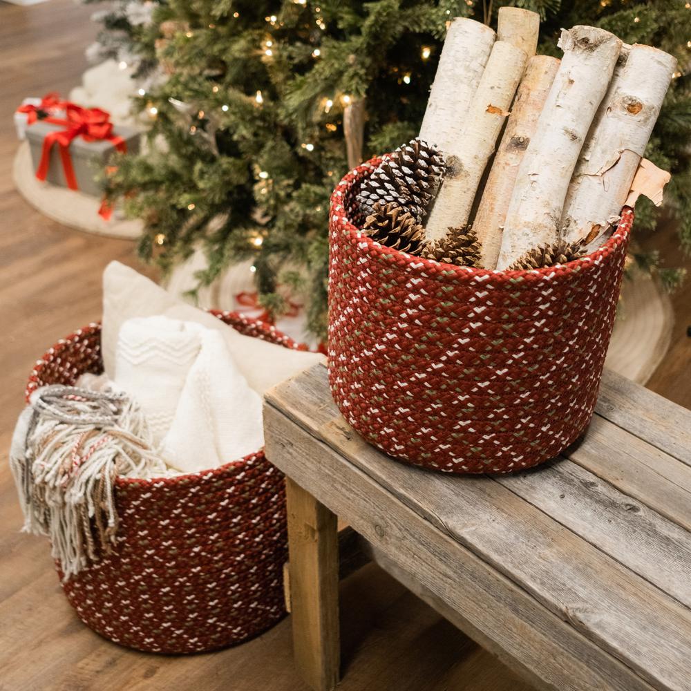 Sleighbells Woven Holiday Basket - Red Multi 12"x12"x10". Picture 6