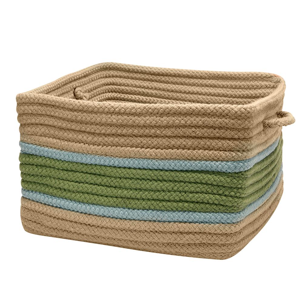 Garden Banded - Moss/Fed Blue 18"x12" Square Storage Basket. Picture 1