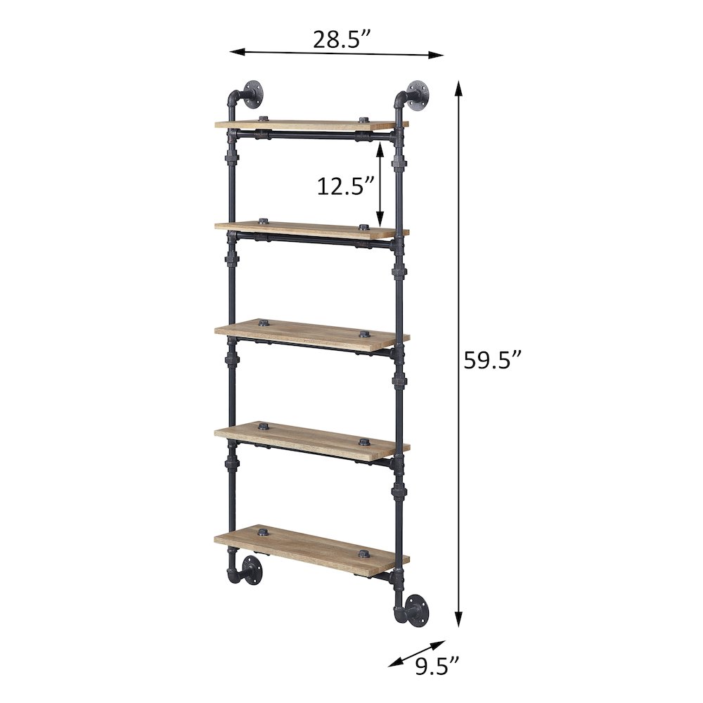 Oak and Sandy Black Rectangle 5-Tier Wall Shelf. Picture 4