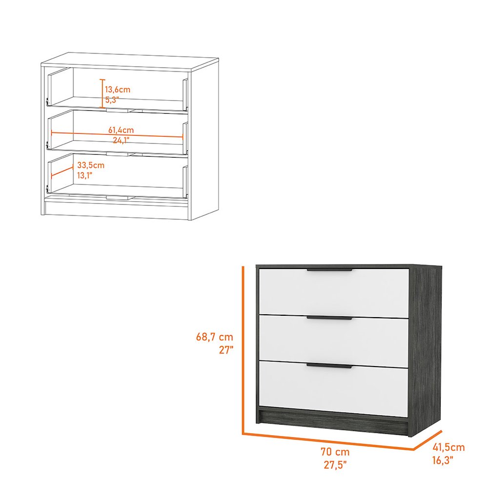 3-Drawer Dresser Smokey Oak and White. Picture 2