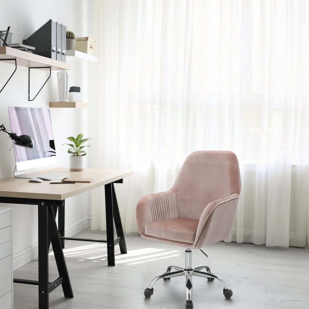 Peach and Chrome Swivel Office Chair. Picture 5