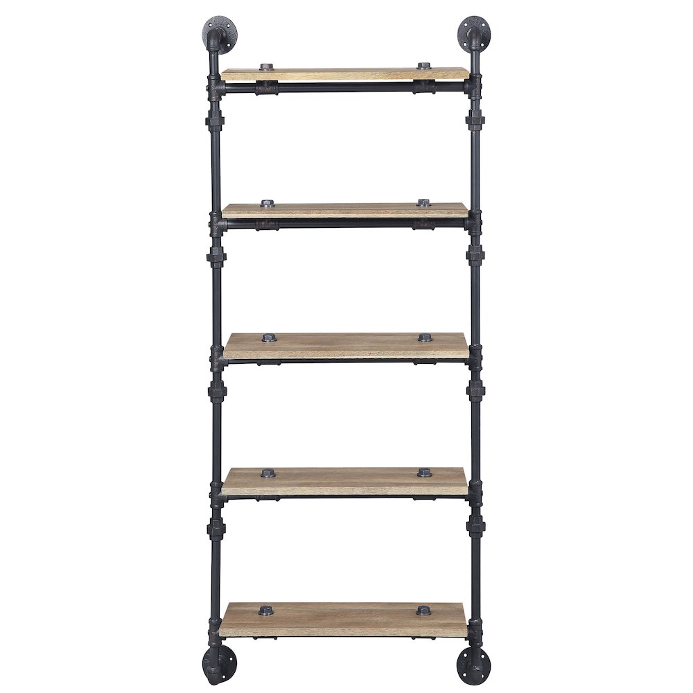 Oak and Sandy Black Rectangle 5-Tier Wall Shelf. Picture 2