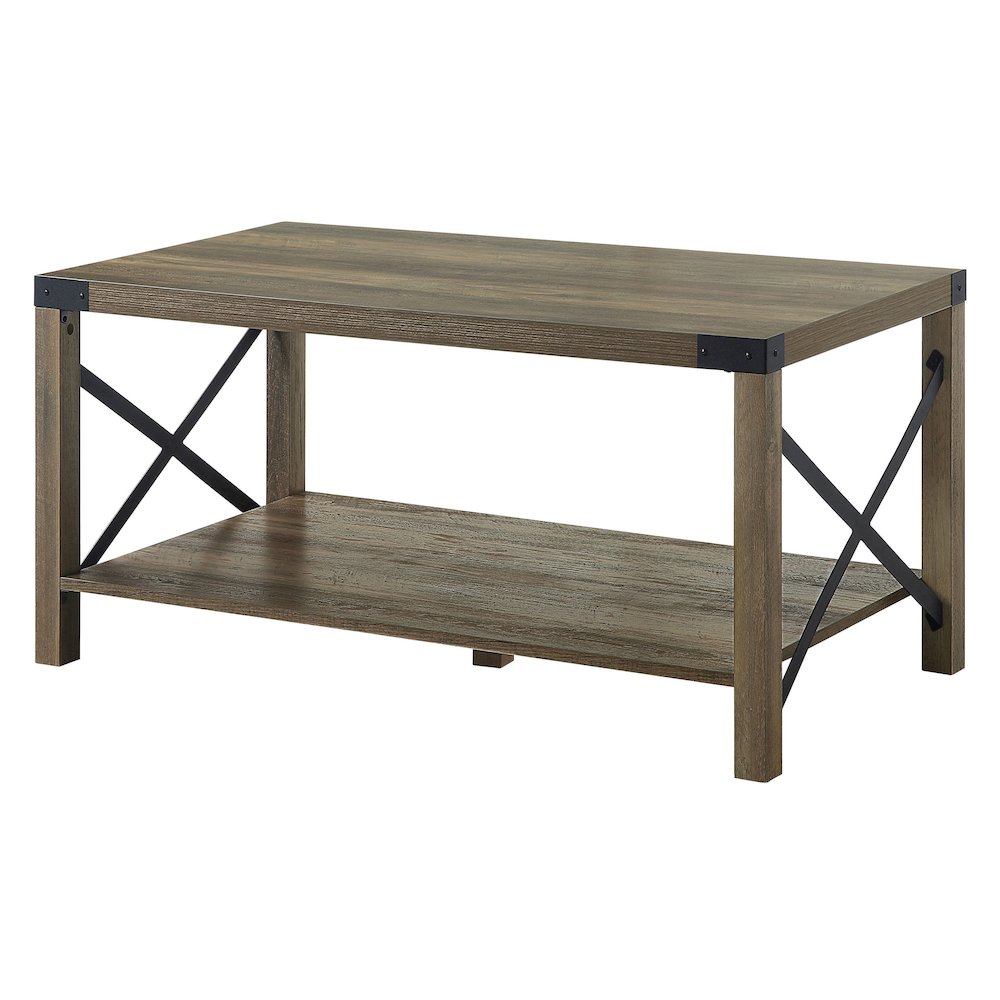 Rustic Oak Coffee Table with Bottom Shelf. Picture 1