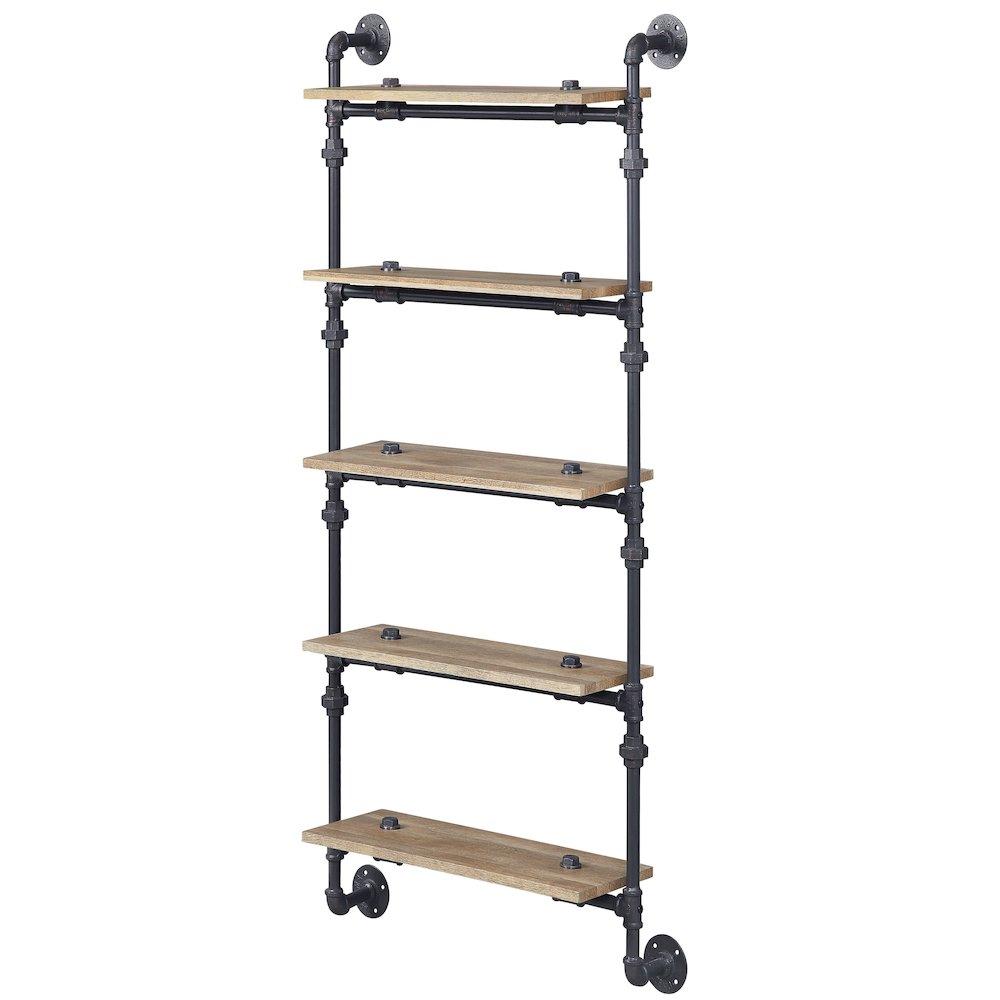 Oak and Sandy Black Rectangle 5-Tier Wall Shelf. Picture 1