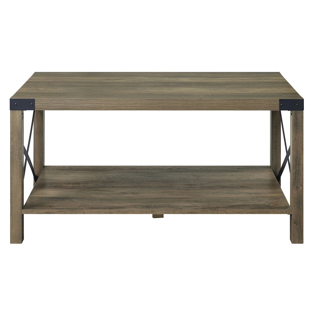 Rustic Oak Coffee Table with Bottom Shelf. Picture 2