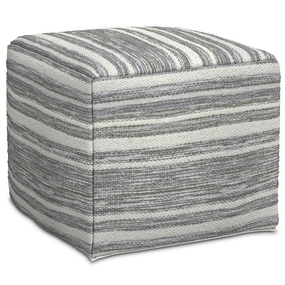 Carina Square Woven Pouf In Black Melange, White Wool. Picture 2