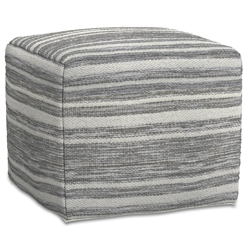 Carina Square Woven Pouf In Black Melange, White Wool. Picture 1