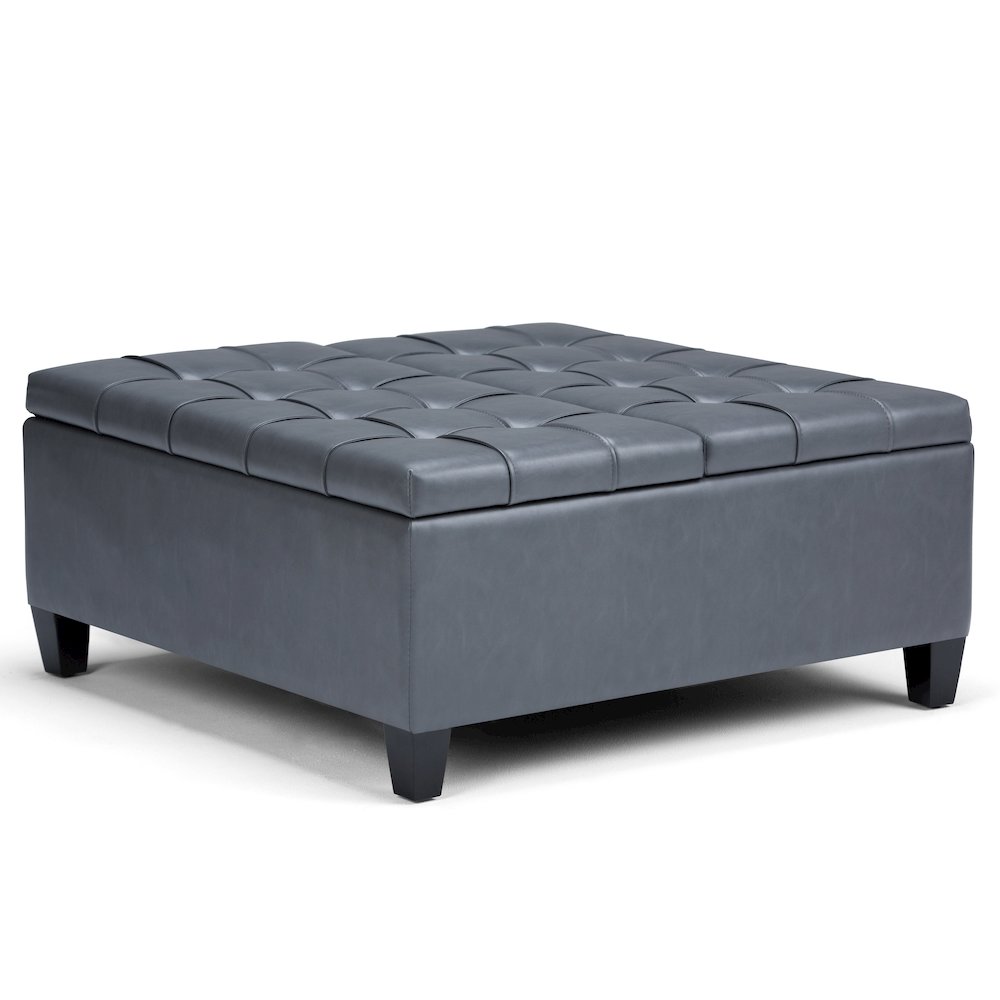 Harrison Coffee Table Storage Ottoman In Stone Grey Vegan Faux Leather. Picture 1