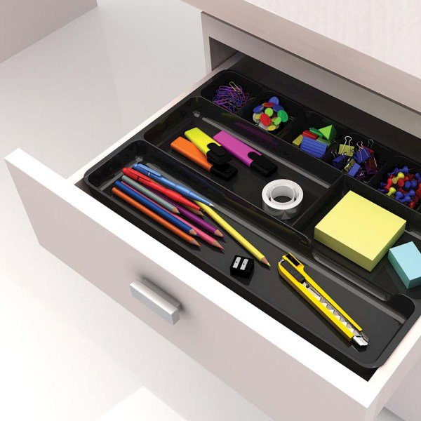 Deflecto Sustainable Office Drawer Organizer - 9 Compartment(s) - 1.1" Height x 14" Width x 9.1" Depth - 30% Recycled - Black - 1 Each. Picture 5