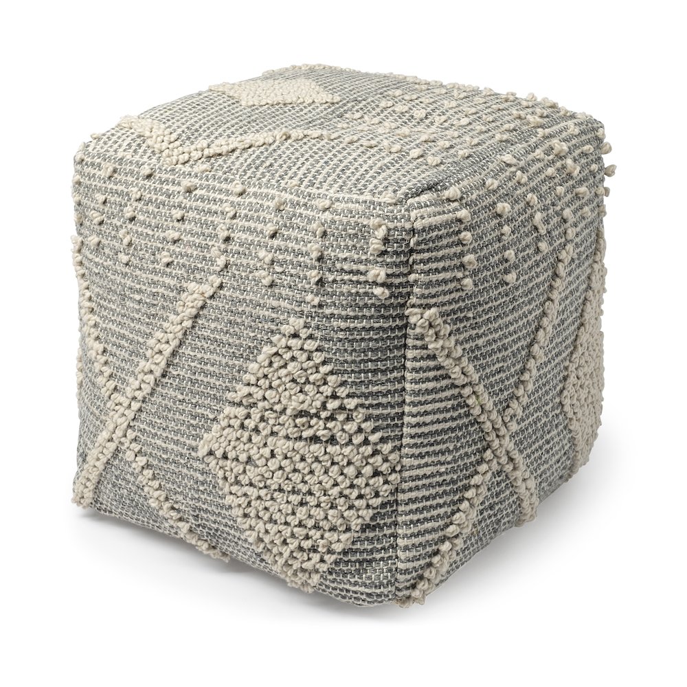 Brinket Gray/Cream Polyester Handwoven Square Pouf. Picture 1