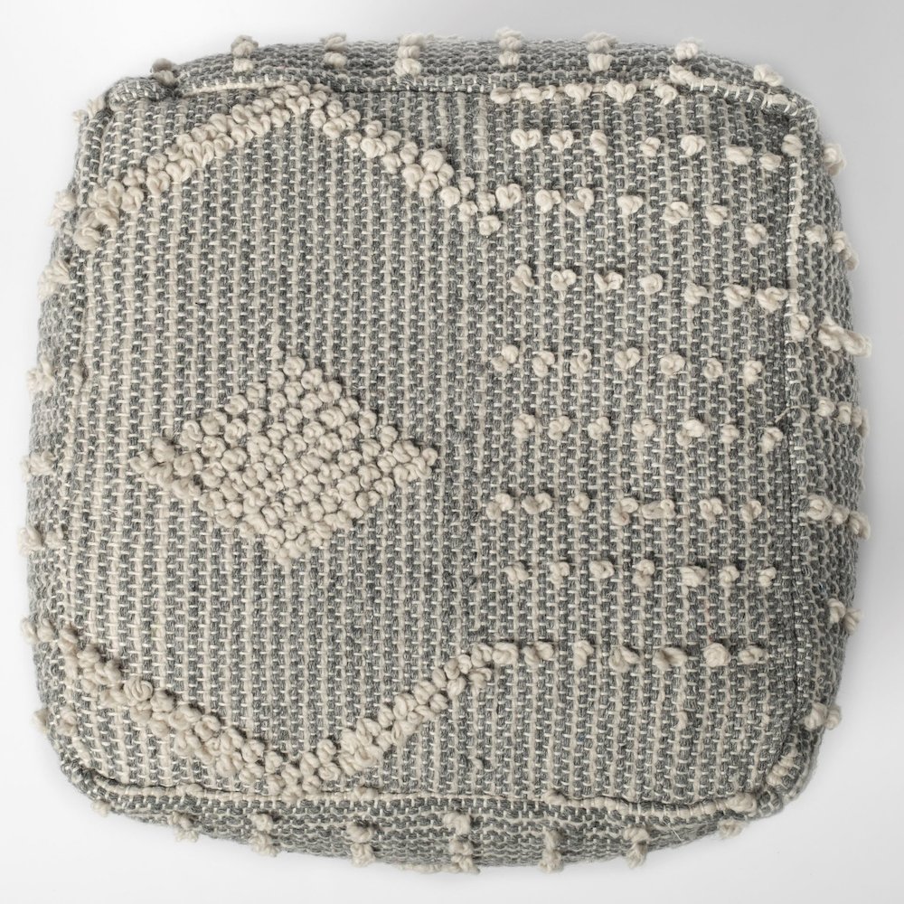 Brinket Gray/Cream Polyester Handwoven Square Pouf. Picture 2