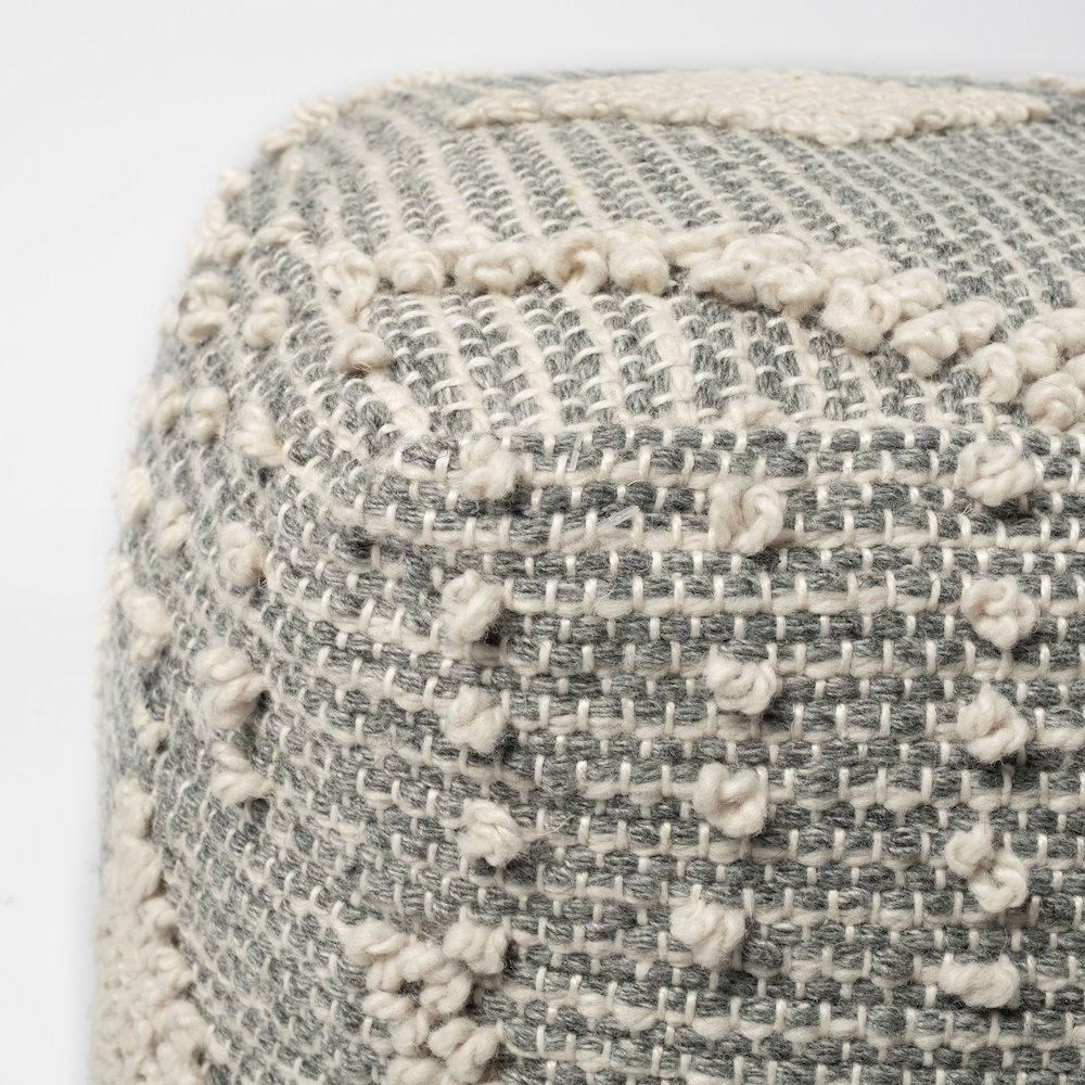 Brinket Gray/Cream Polyester Handwoven Square Pouf. Picture 3