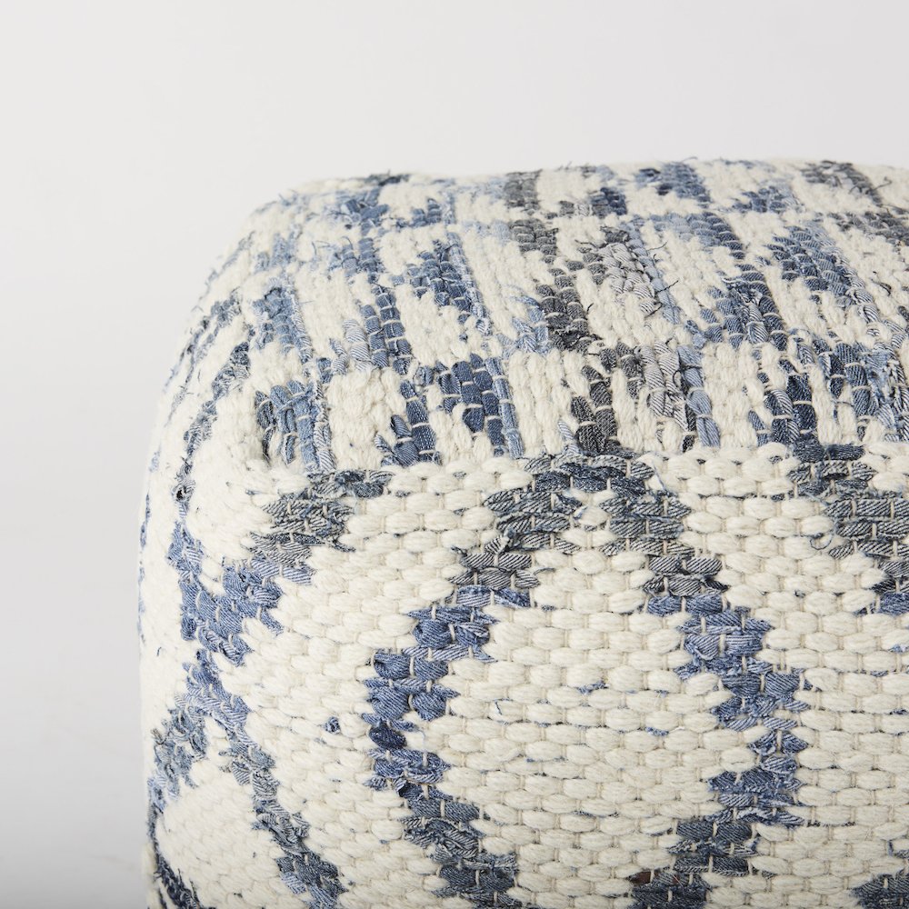 Eshana 16.0L x 16.0W x 16.0H Cream Wool and Denim Patterned Pouf. Picture 4