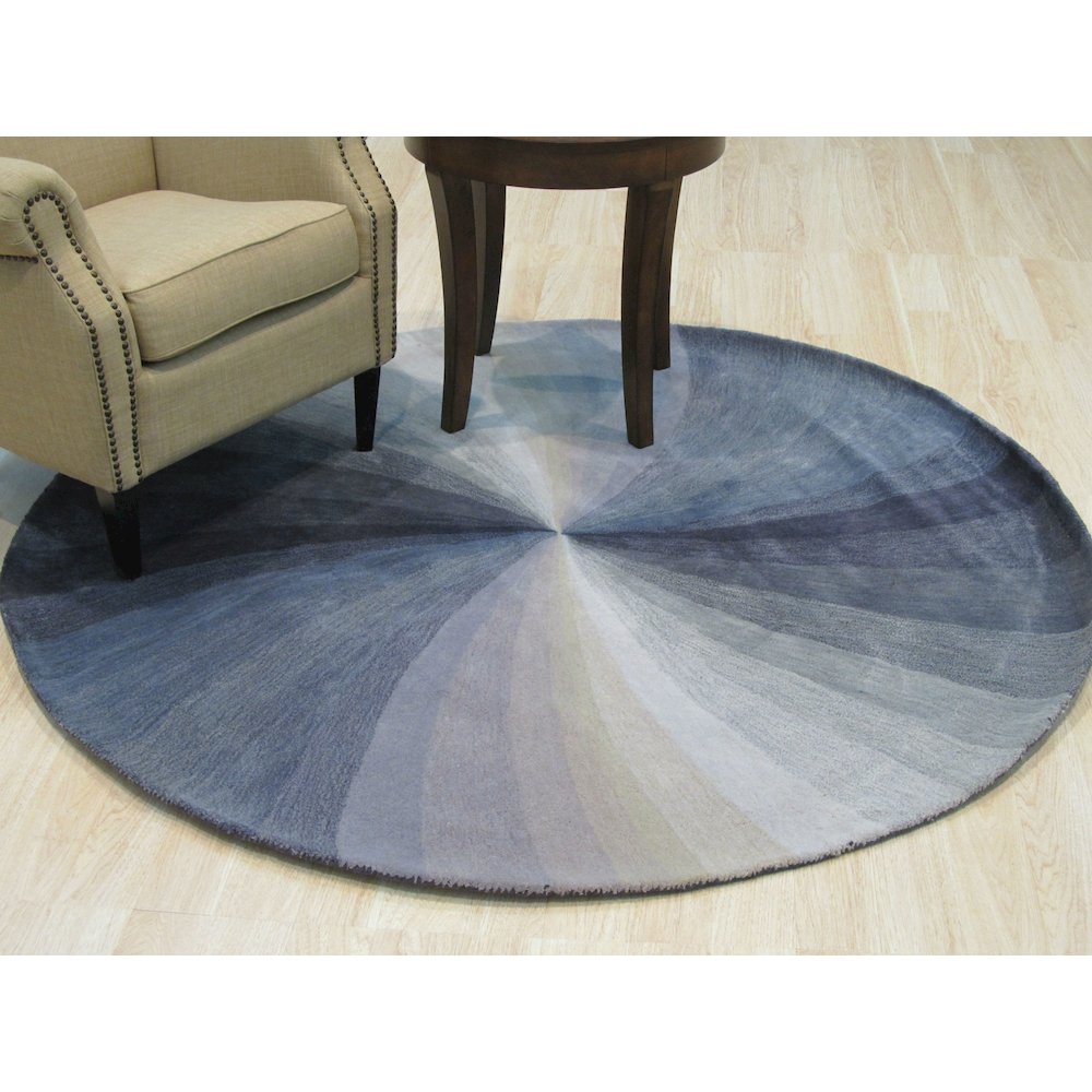 Blue Hand-Tufted Wool Contemporary Swirl Rug, 4' Round. Picture 4