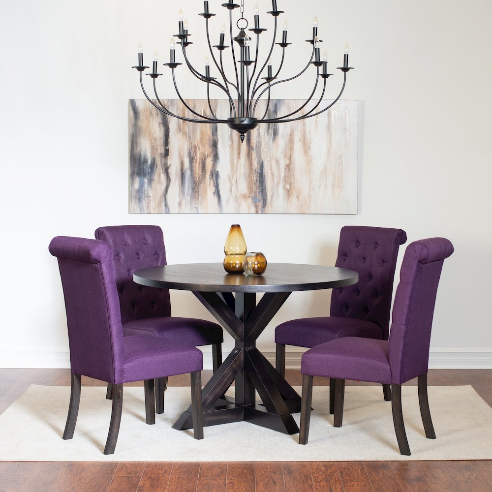 Nylander 5-Pc Dining Set, Cross-Buck Dining Table with 4 Stylish Chairs, Purple. Picture 1