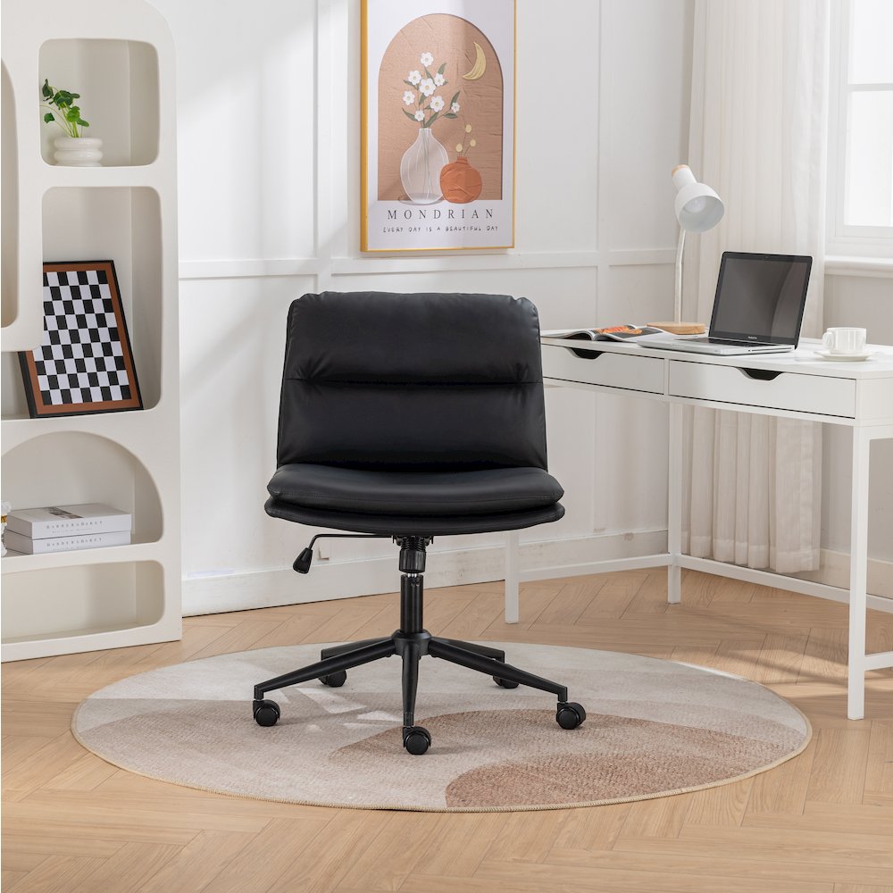 Bizerte Adjustable Swivel Criss Cross, Wide Seat Office or Vanity Chair, Black. Picture 3