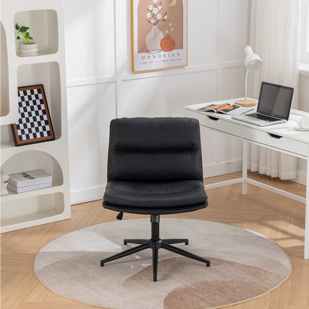 Bizerte Adjustable Swivel Criss Cross, Wide Seat Office or Vanity Chair, Black. Picture 7