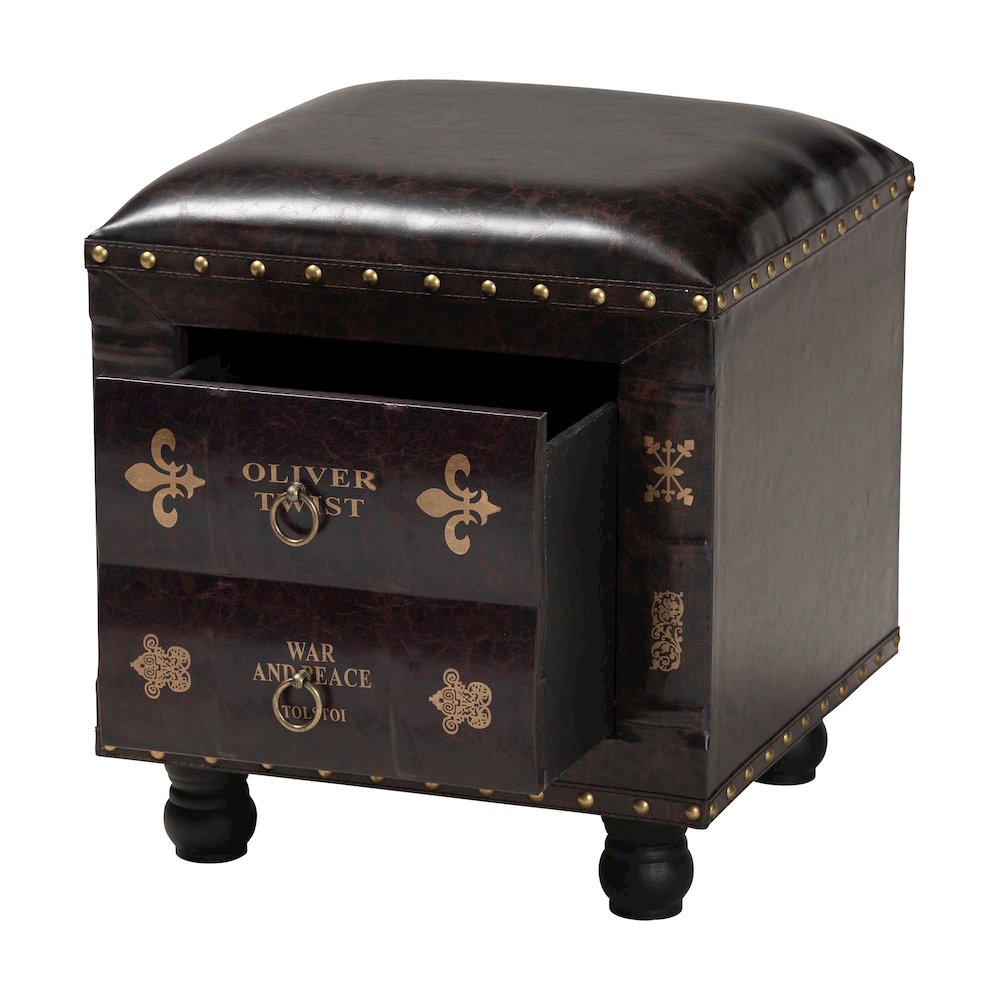 Leather Upholstered Wood Storage Ottoman. Picture 1